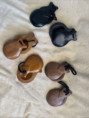 Wood and Black Castanets Set - Natural Brown & Black
